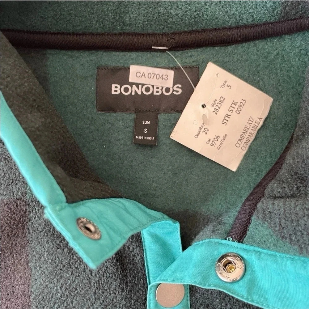Bonobos Sweater Pullover 1/4 Snap Mens S Green Black Plaid Fleece Oversized